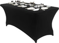 Peomeise 8FT Spandex Table Cover - Rectangular Stretch Tablecloth in Black for Elegant Events