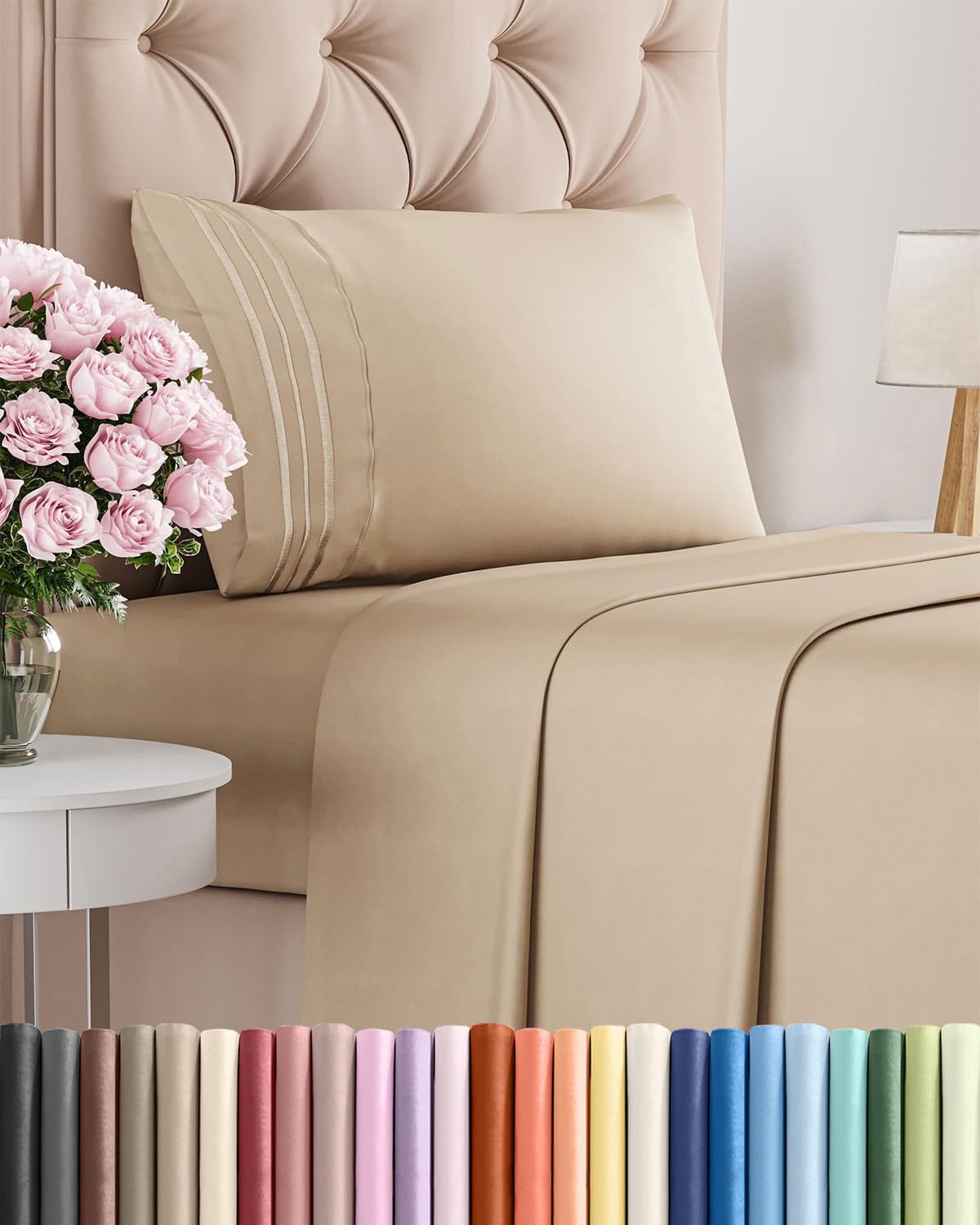 Skiennix Twin XL Sheet Set - Ultra-Soft Cooling Bedding - Deep Pockets, Wrinkle-Free - Cream Color