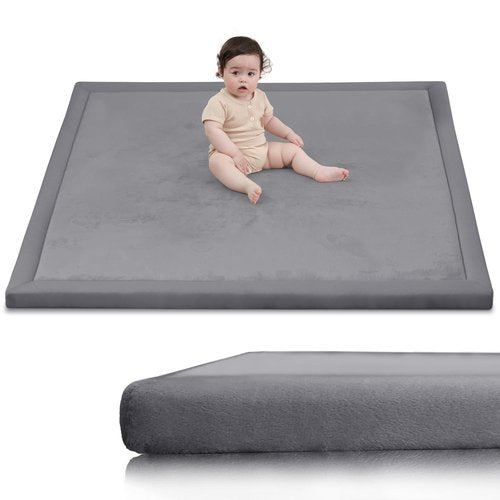 Huloo Sleep Baby Play Mat - Ultra Soft 50x50 Non-Slip Foam for Crawling & Tummy Time | Dark Grey