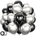 100pcs Metallic Black & Silver Balloons - 12 Inch Latex Party Decorations for Birthdays & Events