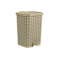 Superio Mini Trash Can with Foot Pedal Small Outdoor Garbage Can with Lid, 3 Gallon Plastic Waste Basket for Bathroom, Bedroom, Kitchen, Office, Patio (Wicker Beige 12 QT.)