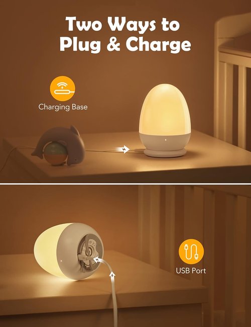 JolyWell Baby Night Light - Portable Touch Nursery Lamp with Charging Pad & Timer | White