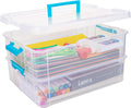 TERGOO Clear Plastic Storage Containers - 2 Layer Stackable Boxes for Crafts, Makeup & Sewing (Blue)