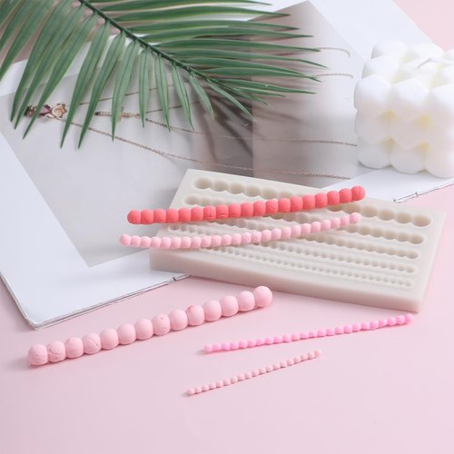 1 Piece Pearl Fondant Molds Hemisphere Pearl Chain Cake Border Decoration Silicone Pearls Borders Fondant Mold for Cake Decorating, Cupcake Toppers, UV Resin, Plaster Clay