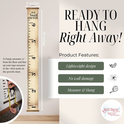 Canvas Growth Chart for Wall - Gender Neutral Kids Height Chart - Ready to Hang Nursery Decor - Wall Hanging Canvas