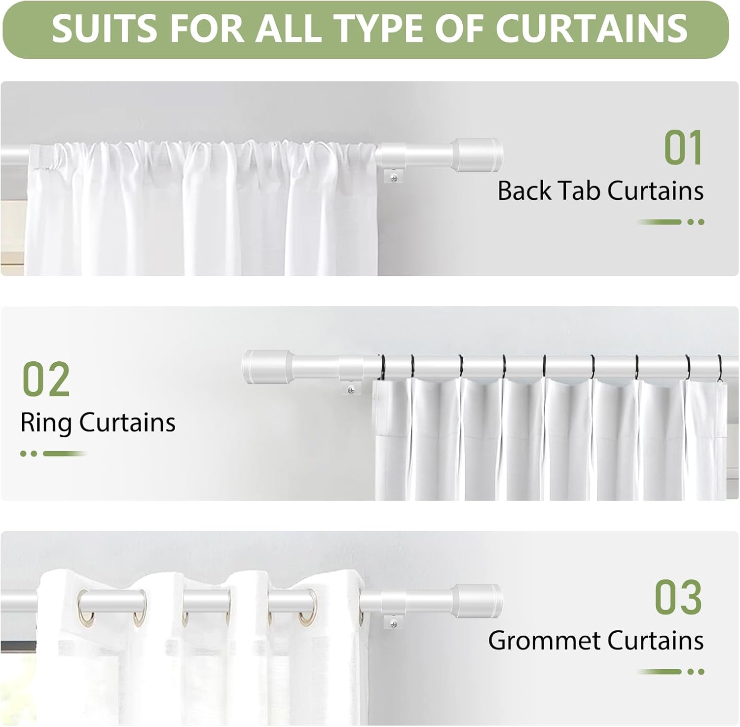 Adjustable 5/8” Diameter Curtain Rods by [Brand Name] | 30-120 Inch for Windows with Brackets