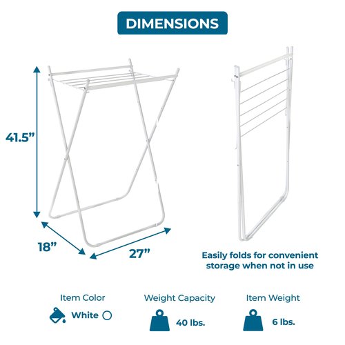 Honey-Can-Do Easy-Fold Collapsible Clothes Drying Rack – Sturdy Metal Laundry Rack, Holds 40 lbs., Space-Saving Clothes Rack, Towel Rack, Foldable Laundry Drying Rack for Indoor/Outdoor Use – White