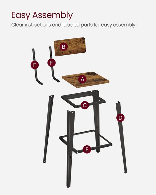 VASAGLE Set of 2 Bar Stools, Bar Height Stools, 29.1 Inches Tall Barstools with Back, Counter Bar Chairs for Kitchen Island, Steel Frame, Industrial Style, Easy Assembly, Rustic Brown and Ink Black