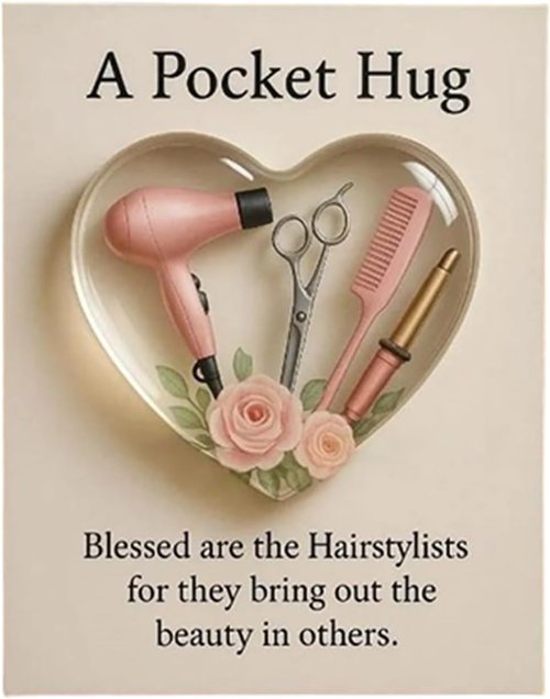 A Pocket Hugs for Hairstylists, Mini Hairdresser Tools Heart Pocket Hugs Inspirational with Greeting Card, Christmas Thank You Gift for Women Men Hairstylist (‎Style B)