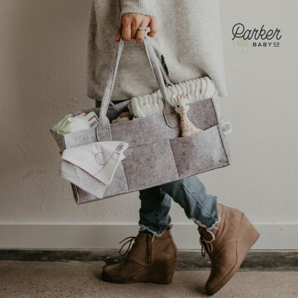 Parker Baby Diaper Caddy - Stylish Nursery Storage Bin & Car Organizer for Diapers - Gray, Regular Size