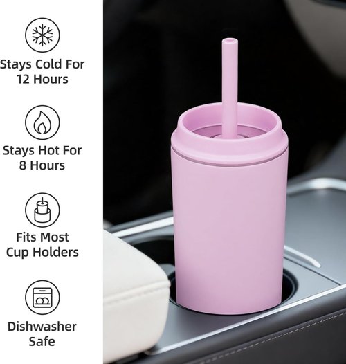 BJPKPK Insulated Tumbler - 20 oz Stainless Steel Travel Mug with Lid & Straw | Spill-Proof, Light Pink