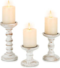 Candeldo Wood Candle Holders - Rustic Pillar Holder Set of 3 | Tall White Farmhouse Decor for Centerpieces