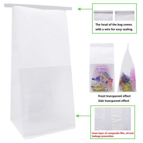 euduv Bakery Bags with Window Large Cookie Bags for Packaging 200Pcs 5.1x4.3x11 Inche White Kraft Paper Homemade Bread Bag Keeps Items Fresh Professional and Durability,Easy to Use,Take Out.