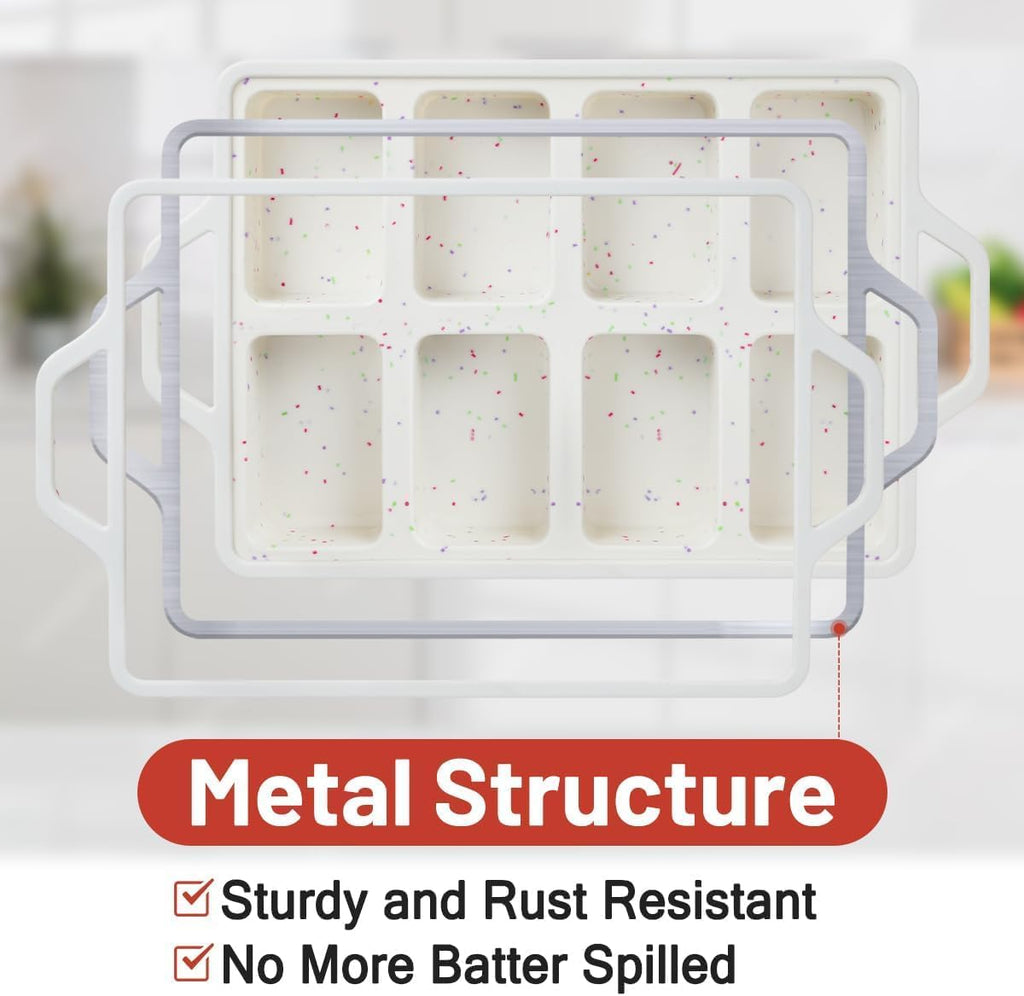 Skiennix Mini Loaf Pan - Nonstick Silicone Mold with 8 Cavities for Baking Bread, Meatloaf & Brownies