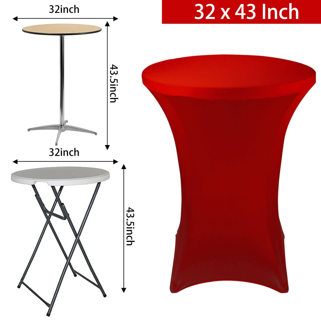 JALANCY 6 Pack Cocktail Spandex Tablecloth 32"x43" Red Stretch Square Corners Cocktail Table Cover Fitted High Top Round Table for Bar Wedding Birthday Party Banquet