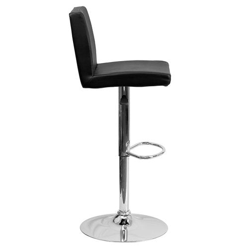 Flash Furniture Contemporary Black Vinyl Adjustable Height Barstool with Panel Back and Chrome Base (Pack of 1)