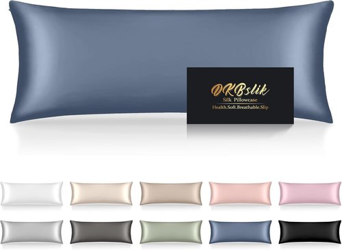 Mulberry Silk Body Pillow Case - Smooth & Cooling Zipper Cover, 20x54 Inches, Ash Blue