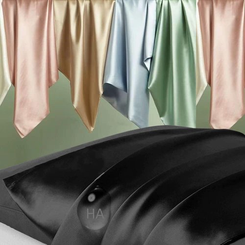 Mulberry Silk Pillowcase Set by Skiennix - 2 Queen Size Anti-Acne Pillow Covers for Hair & Skin | Black
