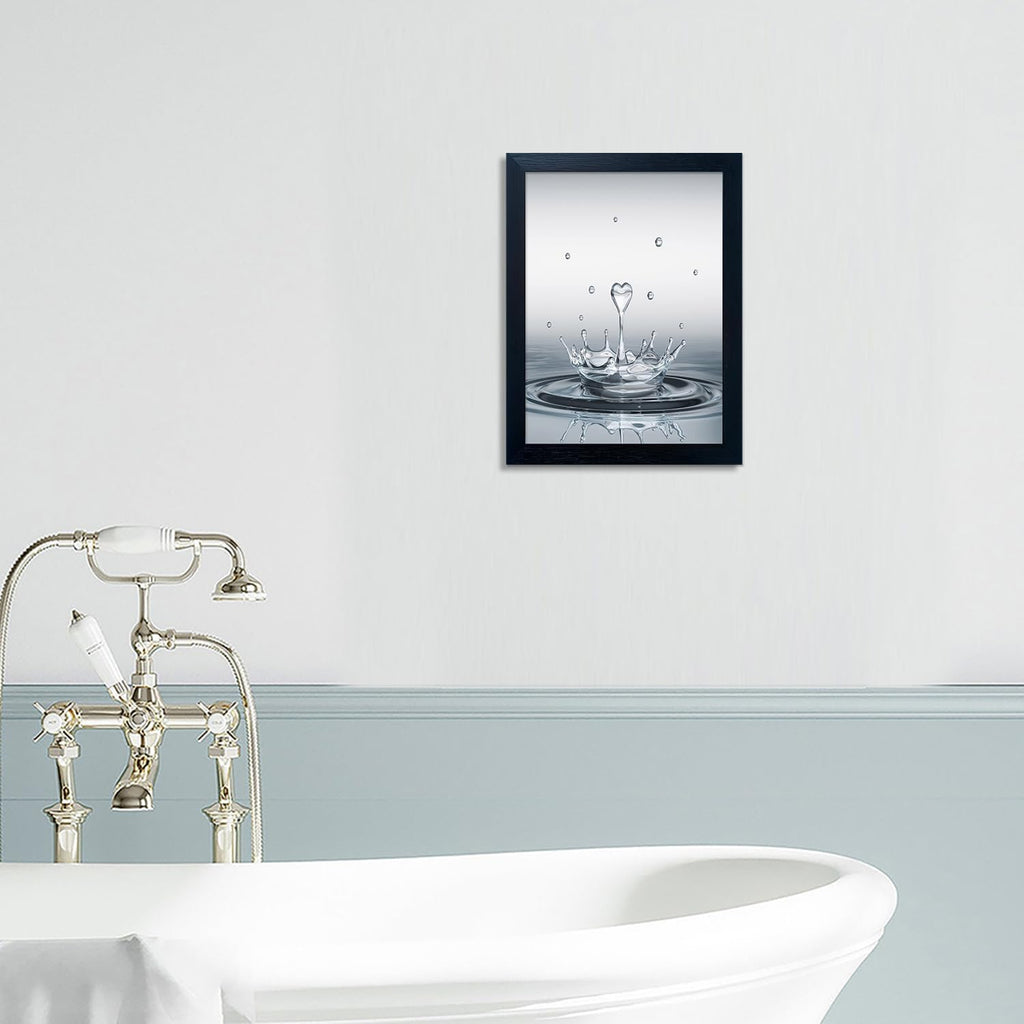 Skiennix Bathroom Wall Art - Modern Heart Water Drop Canvas Print | Black Framed Decor