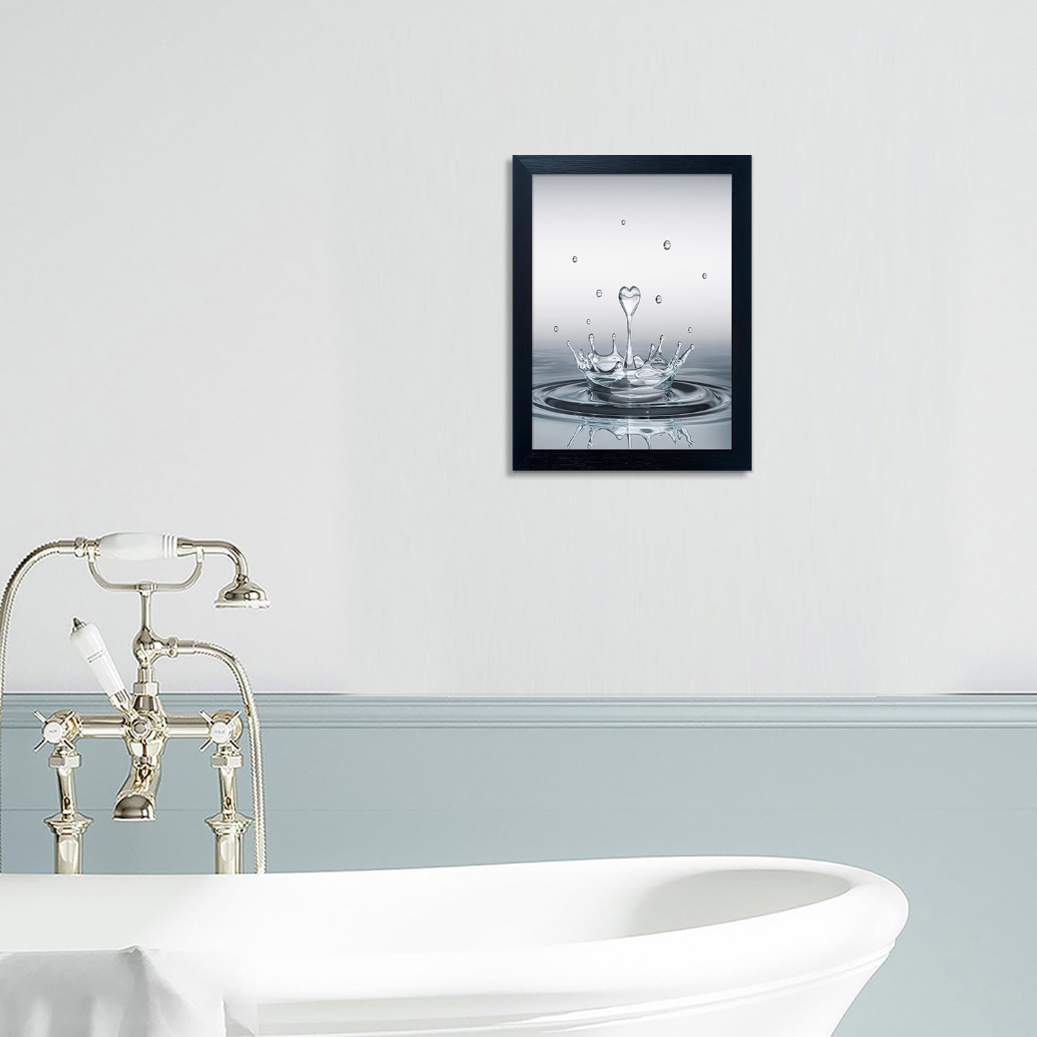 Skiennix Bathroom Wall Art - Modern Heart Water Drop Canvas Print | Black Framed Decor