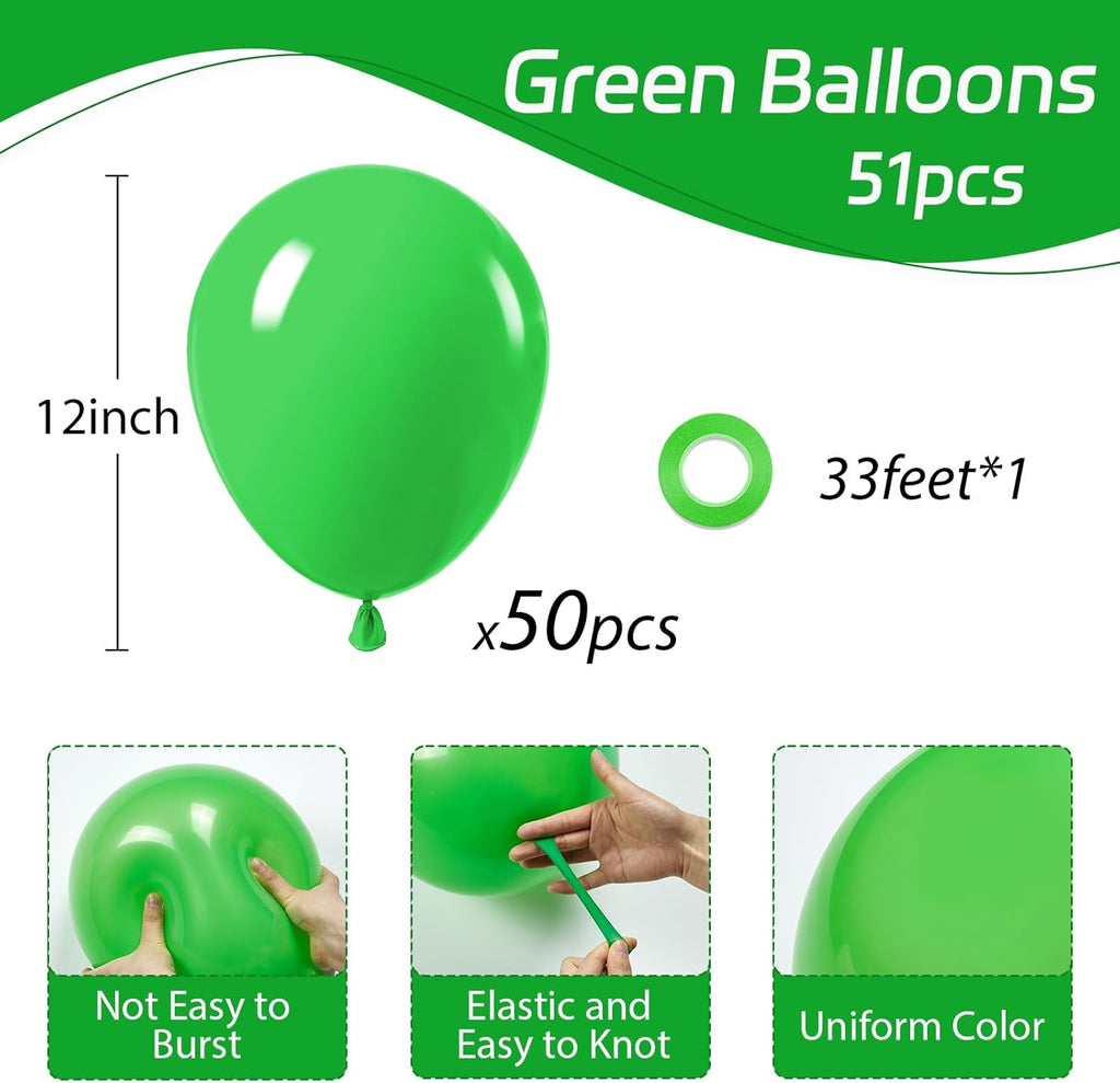 Awenztech Green Balloons - 12 Inch Latex Balloons | 50 Pack for Birthday, Baby Shower & Party Decor