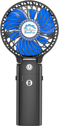 HandFan Portable Handheld Fan - Rechargeable 5200mAh Battery, 3 Speeds, 20H Runtime | Ideal for Travel & Summer (Black & Blue)