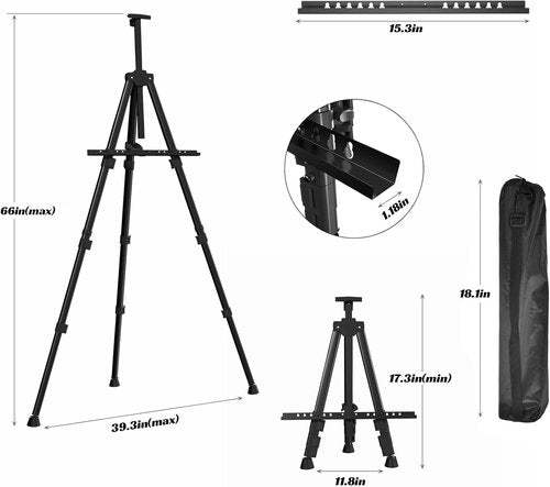 Aredy 66" Art Easel - Portable Metal Tabletop Easel Stand for Painting | 2 Pack