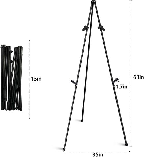 6 Pack Easel Stand - 63" Folding Black Tripod Easels for Weddings, Paintings & Crafts