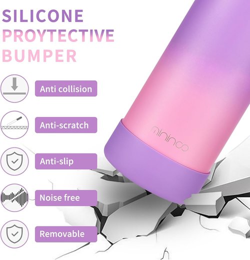 Mininoo Kids Water Bottle - 16oz Stainless Steel Insulated with Straw Lid | Purple/Pink for School