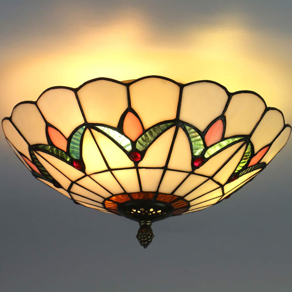 Skyweel Tiffany Style Ceiling Light Vintage Stained Glass Flush Mount Ceiling Lighting Fixtures Lamps (12 Inch W)