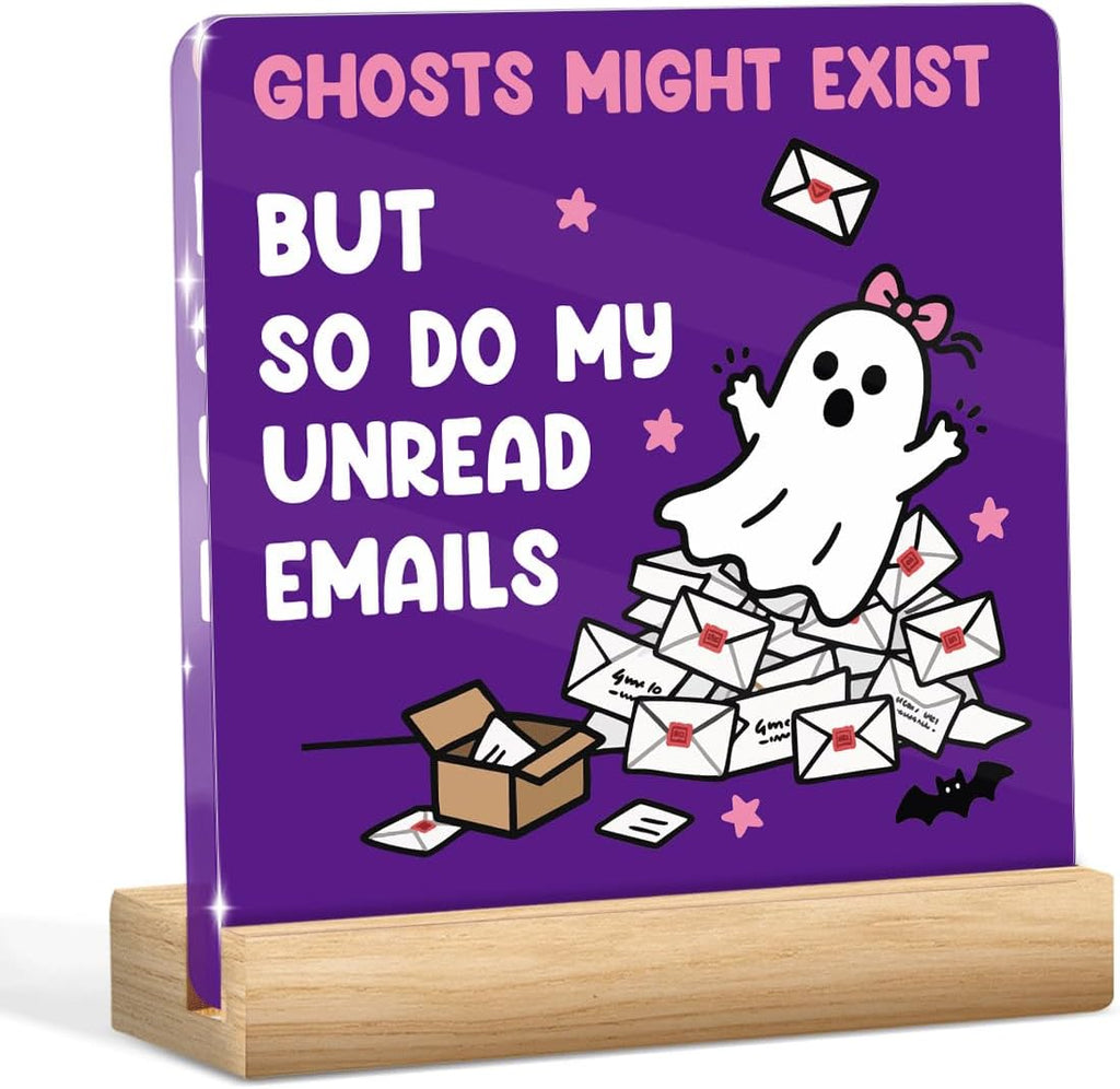 Skiennix Halloween Office Decor - Funny Acrylic Ghost Email Sign | Cute 4x4 Inch Desk Decoration for Work