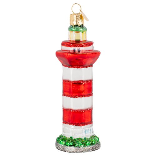 Old World Christmas Hilton Head Lighthouse Glass Blown Ornament for Christmas Tree, Handcrafted Holiday Decoration, Landmarks Collection