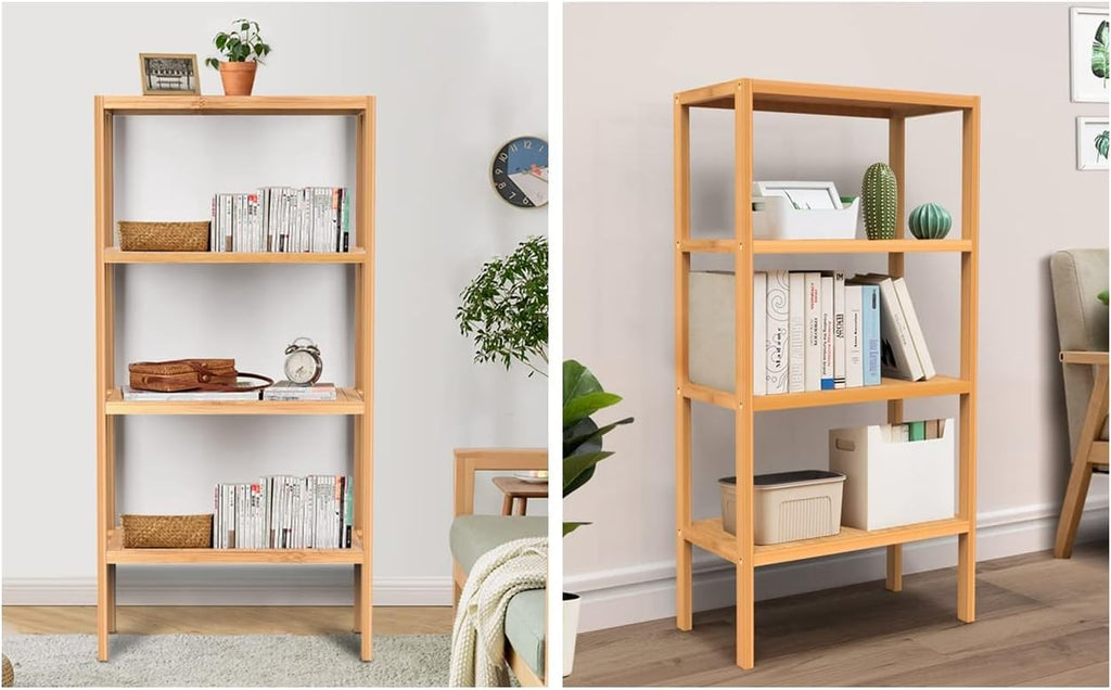 FoverOne 4 Tier Shelving Unit, Bamboo Book Shelf Bookcase Storage Shelf for Bathroom Kitchen Living Room
