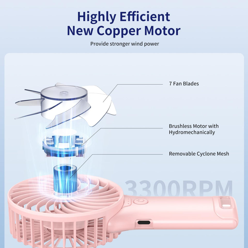 Skiennix Portable Mini Fan - USB Rechargeable Handheld Cooling Device | 4-Speed, Compact & Travel-Friendly (Pink)