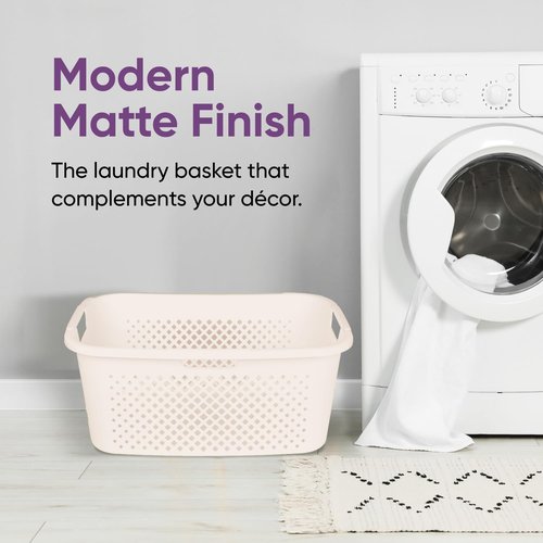Superio Gradient Perforated Laundry Basket with Ergonomic Handles, 40 Liters- Modern Slim Design - Cream