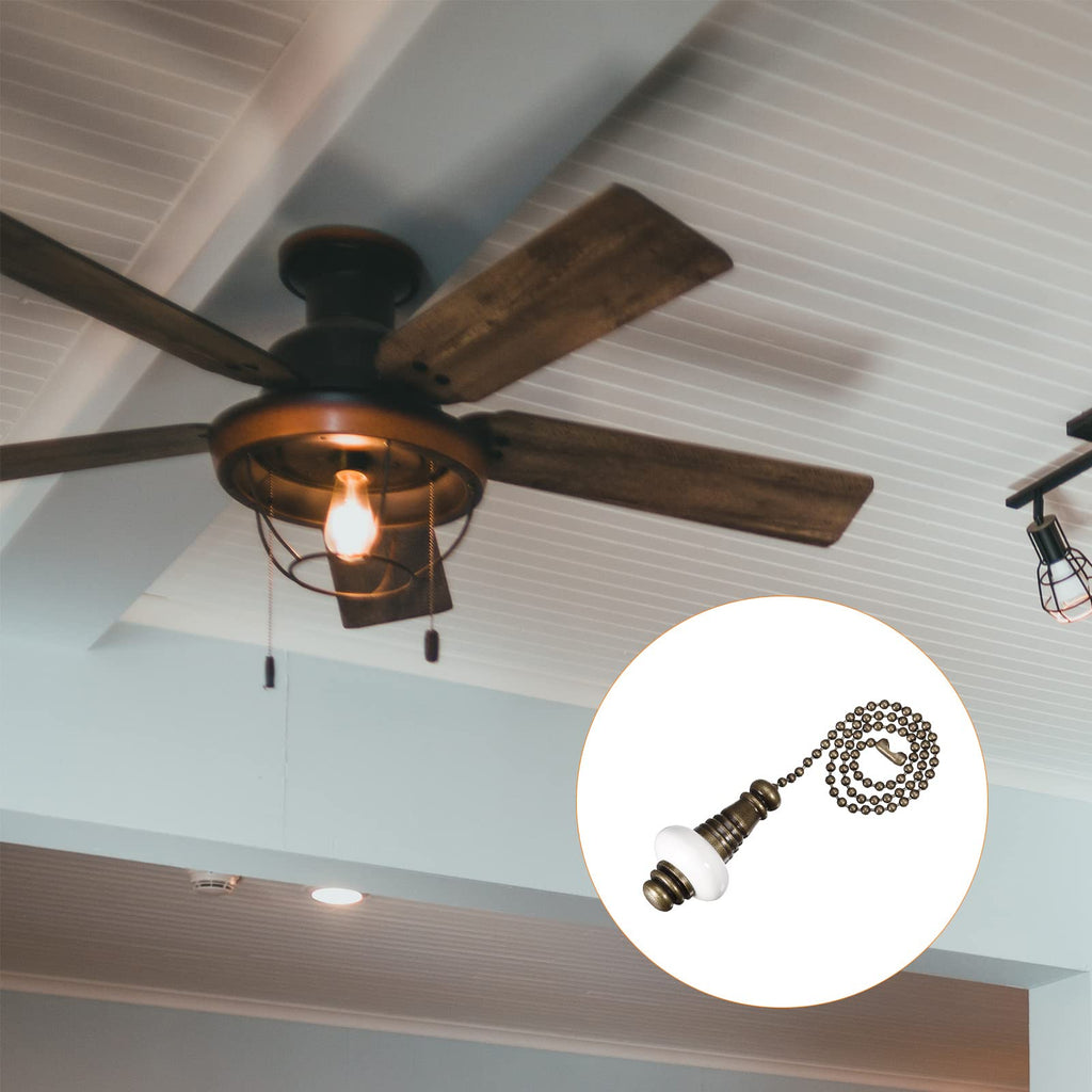 YOKIVE 2 Pcs Ceiling Fan Pull Chain, Chain Decorative Extensions with Ceramic Pendant Lamp Ornaments, Great for Fans, Ceiling Lamp, Home (White, 12-Inch)