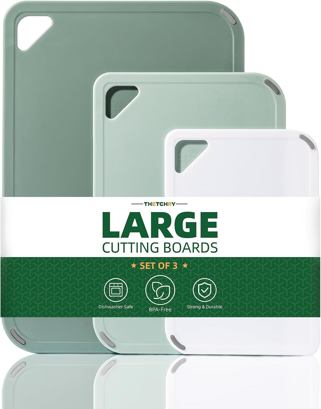 THETCHRY Plastic Cutting Board Set - BPA-Free Non-Slip Chopping Boards for Kitchen | 15"×10" Green