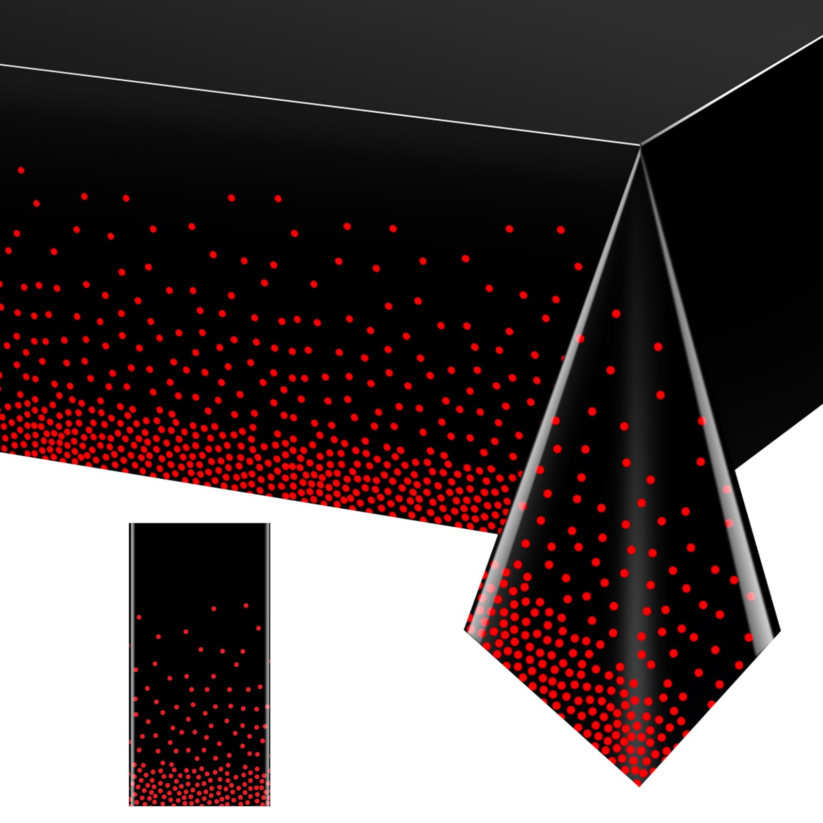 1 Pack Red and Black Dot Plastic Tablecloth, Red Stamping Dot Confetti Rectangle Plastic Disposable Table Cover for Birthday Wedding Baby Shower Engagement Anniversary Party Decorations, 54 x 108 Inch