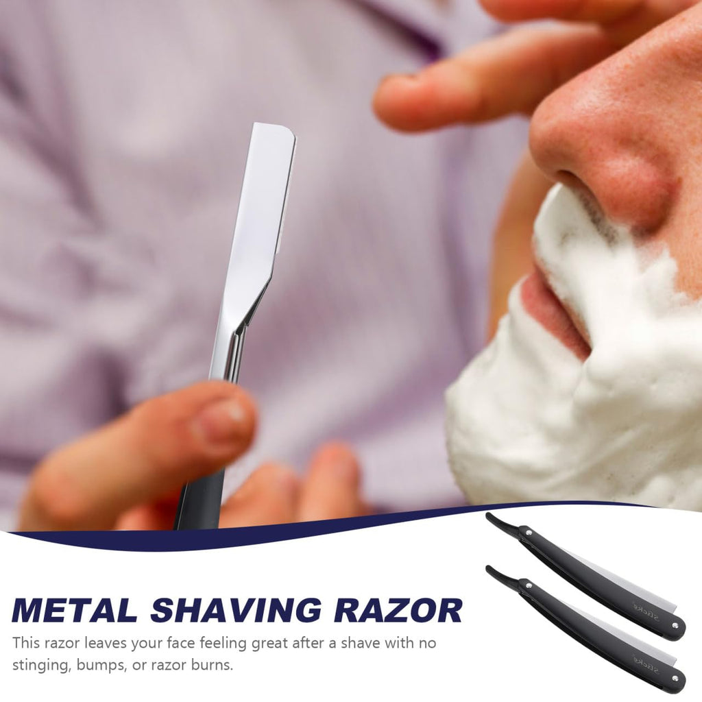 Uonlytech Manual Straight Edge Razor - Portable Black Barber Blade for Precise Shaving & Beard Styling