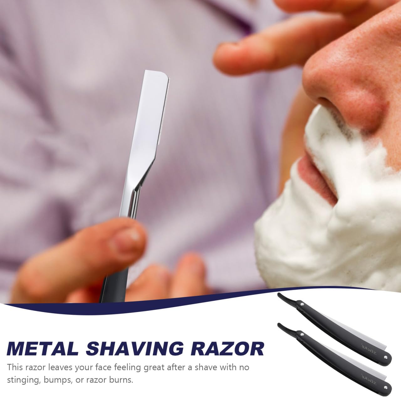 Uonlytech Manual Straight Edge Razor - Portable Black Barber Blade for Precise Shaving & Beard Styling