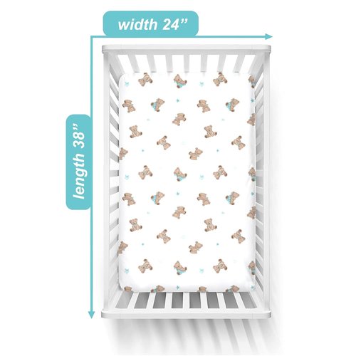 American Baby Company 100% Natural Cotton Fitted Mini Crib Sheet 38" x 24" - Soft & Breathable Small Nesting Portable Crib Sheet, Fits Pack N Play Mattresses, Bear, for Boys & Girls