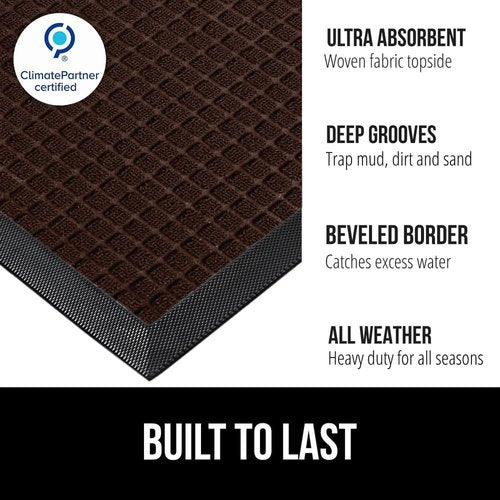 GORILLA GRIP Waterproof All-Season WeatherMAX Doormat - 72x24 Natural Rubber | Stain & Fade Resistant, Easy Clean Coffee Squares