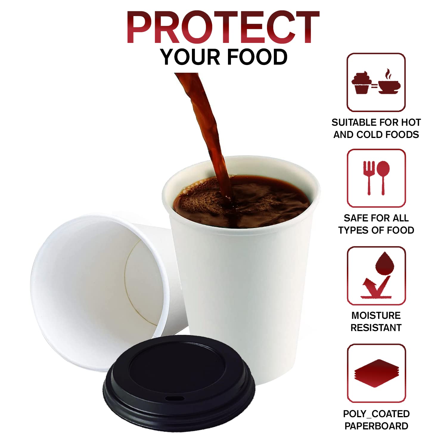 Smygoods White Disposable Paper Coffee Cups with Lids (12 OZ, 100 Count) For Hot Beverages, Tea, Espresso, Cocoa - To Go Drink Containers, Café & Office