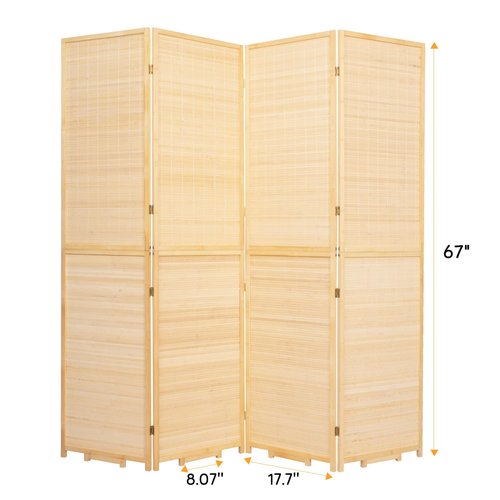 Bamboo Room Divider Folding Privacy Screens, Wall Divider for Room Separation, Portable Room Partitions and Dividers, 5.6FT Bamboo Mesh Woven Room Divider Panel (Beige, 4 Panel)