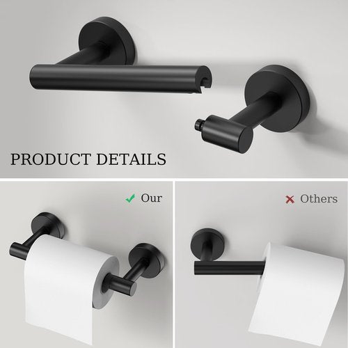 Evolvegoods Matte Black Toilet Paper Holder Wall Mount & Towel Holder, Bathroom Hardware Set-SUS304 Stainless Steel Double Post Pivoting Tissue Roll Holder and Hand Towel Ring Set for Bathroom, RV