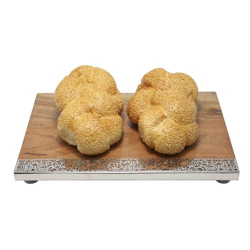 Yair Emanuel Wooden Challah Bread Cutting Board for Shabbat and Yom Tov | Filigree Accent Decoration (CBT-2)