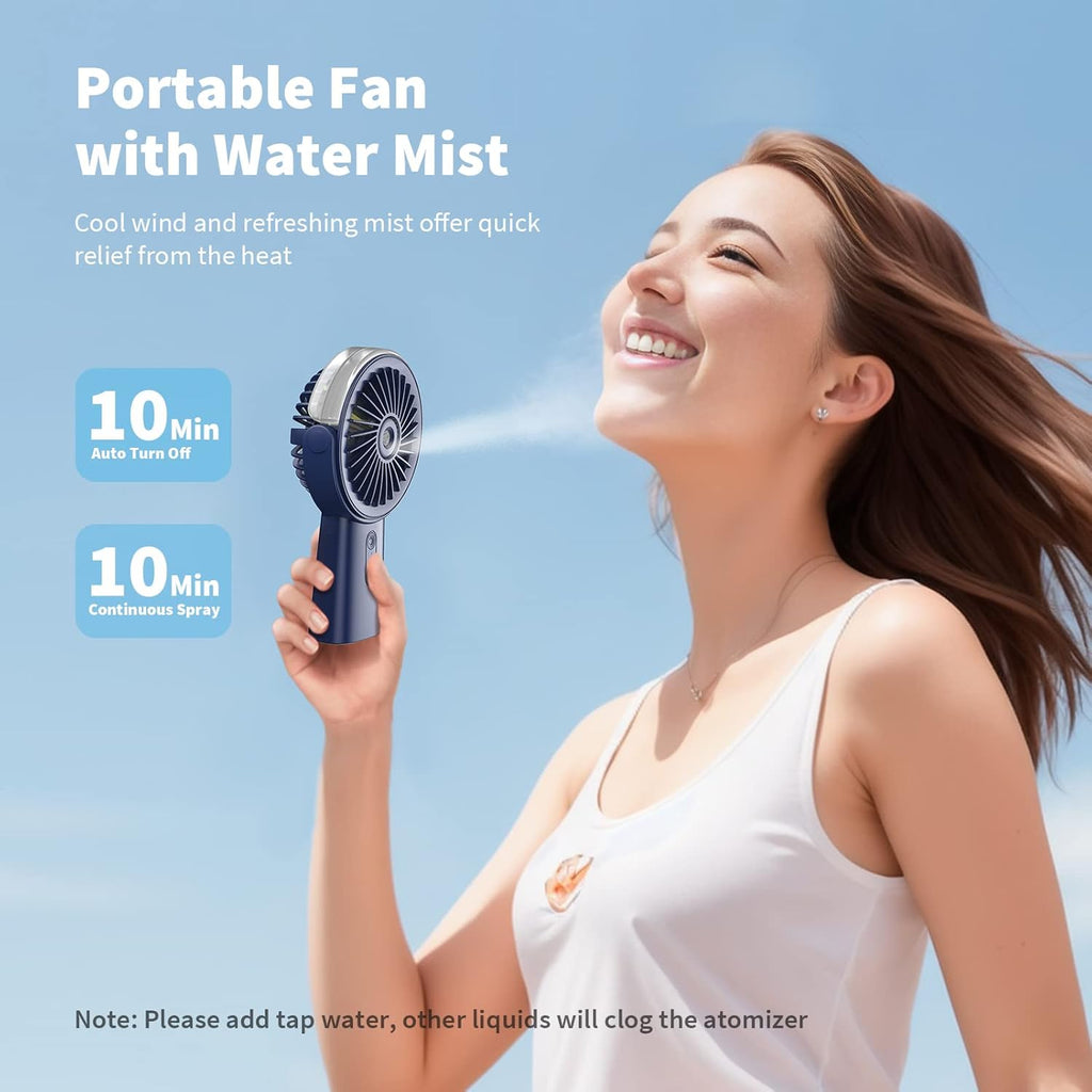 Otlonpe Handheld Misting Fan - Portable Rechargeable Water Spray Fan | 4000mAh Battery, 3-Speed, 4-15 Hrs Runtime