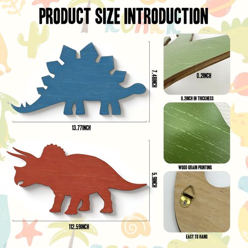 4 Pcs Dinosaur Wall Decors Wooden, Boys Dinosaurs Playroom Wall Decor, Farmhouse Dinosaur Gifts for Home Kitchen Bathroom Office Decoration