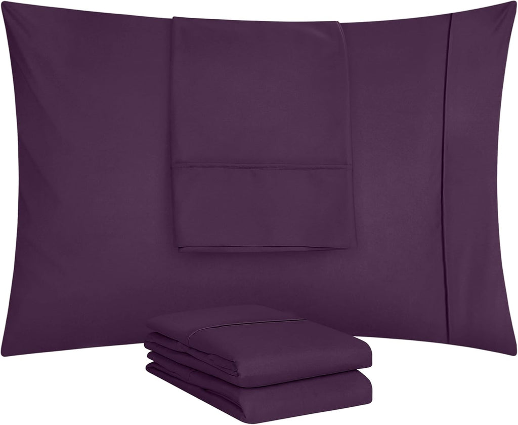 Utopia Bedding King Pillow Cases - Soft Brushed Microfiber - 4 Pack, Fade Resistant - 20 X 40 Inches, Purple