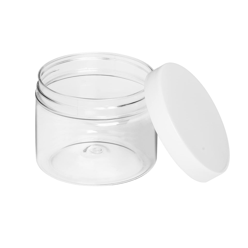 Healthy Packers 8oz Plastic Jars With Lids, Labels and White Marker - 24-Pack Small Plastic Containers with White Lids. Great for Slime, Lotion, Crafts, Travel General Storage